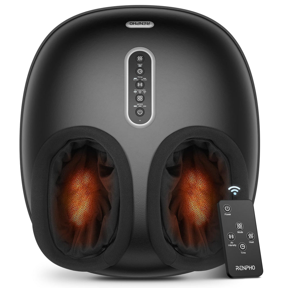 Renpho foot massager with heat activation delivers quick warmth for tired feet.