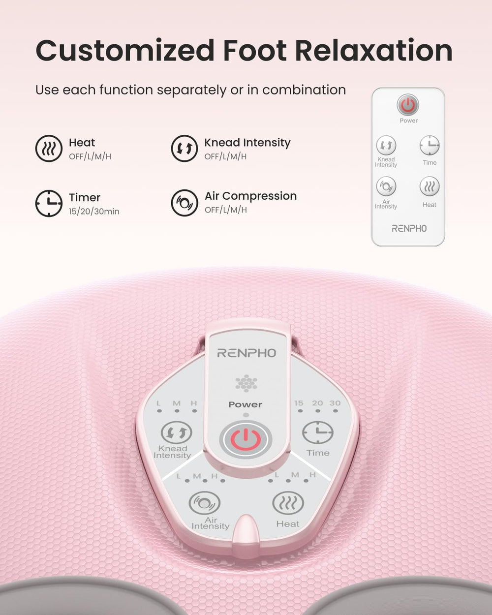 RENPHO 2026 model foot massager with customizable intensity levels.