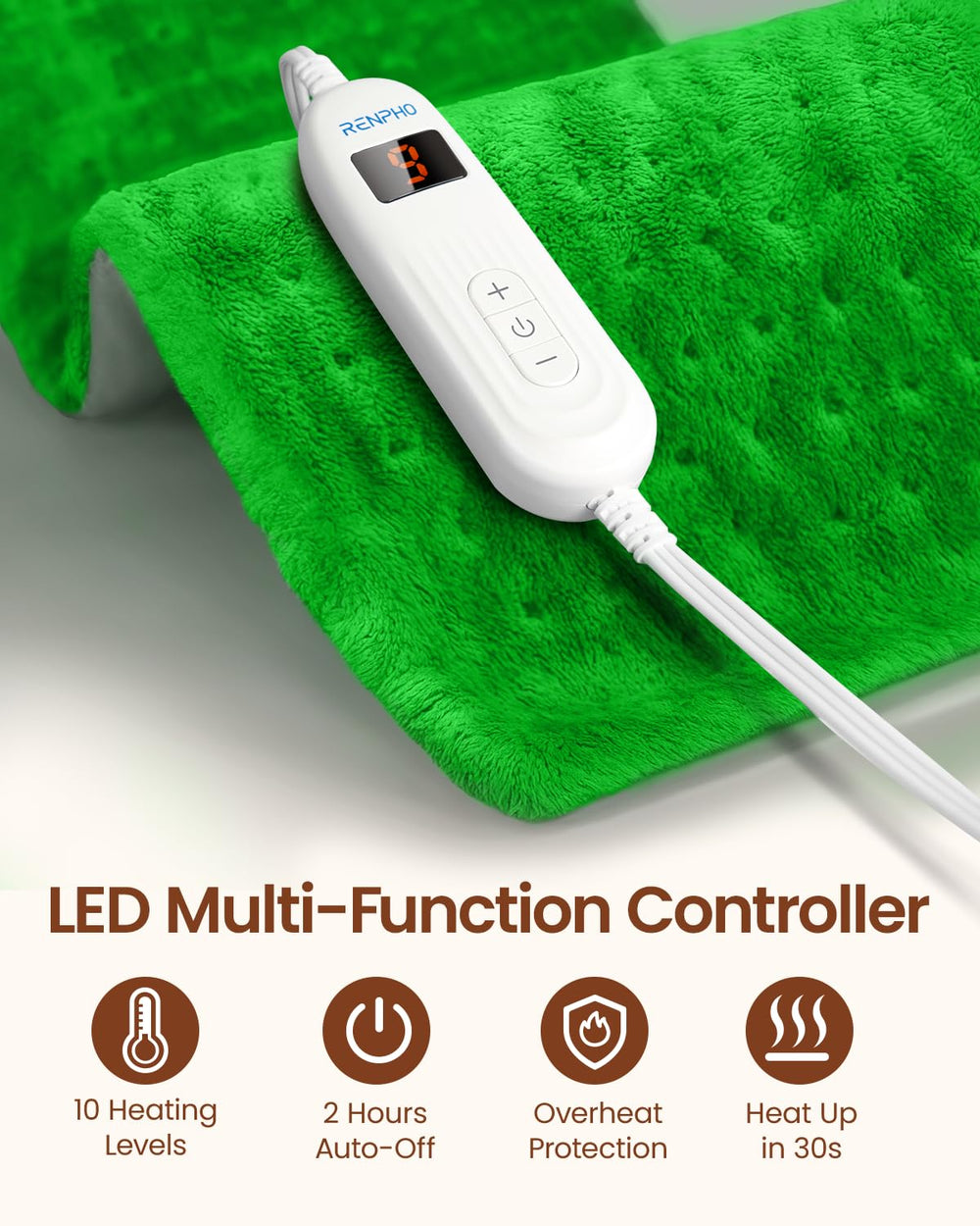 RENPHO heating pad auto-off-timer helps you relax safely