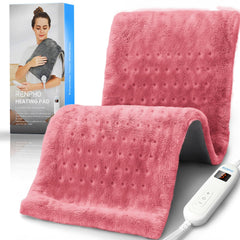 RENPHO heating pad back 12x24 in pink for full-back warmth and relief.