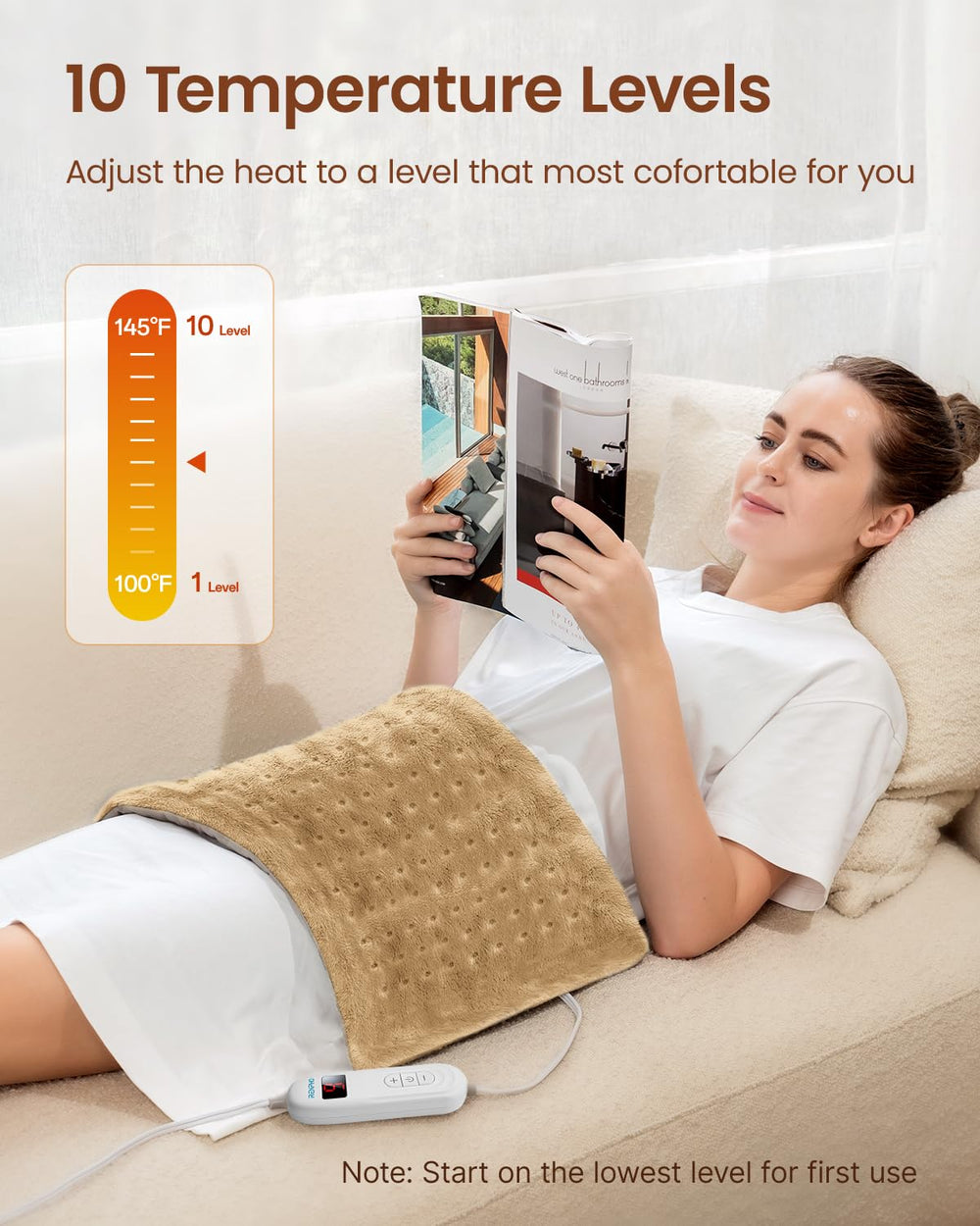 RENPHO heating pad delivers fast warmth from 104 to 140 degrees