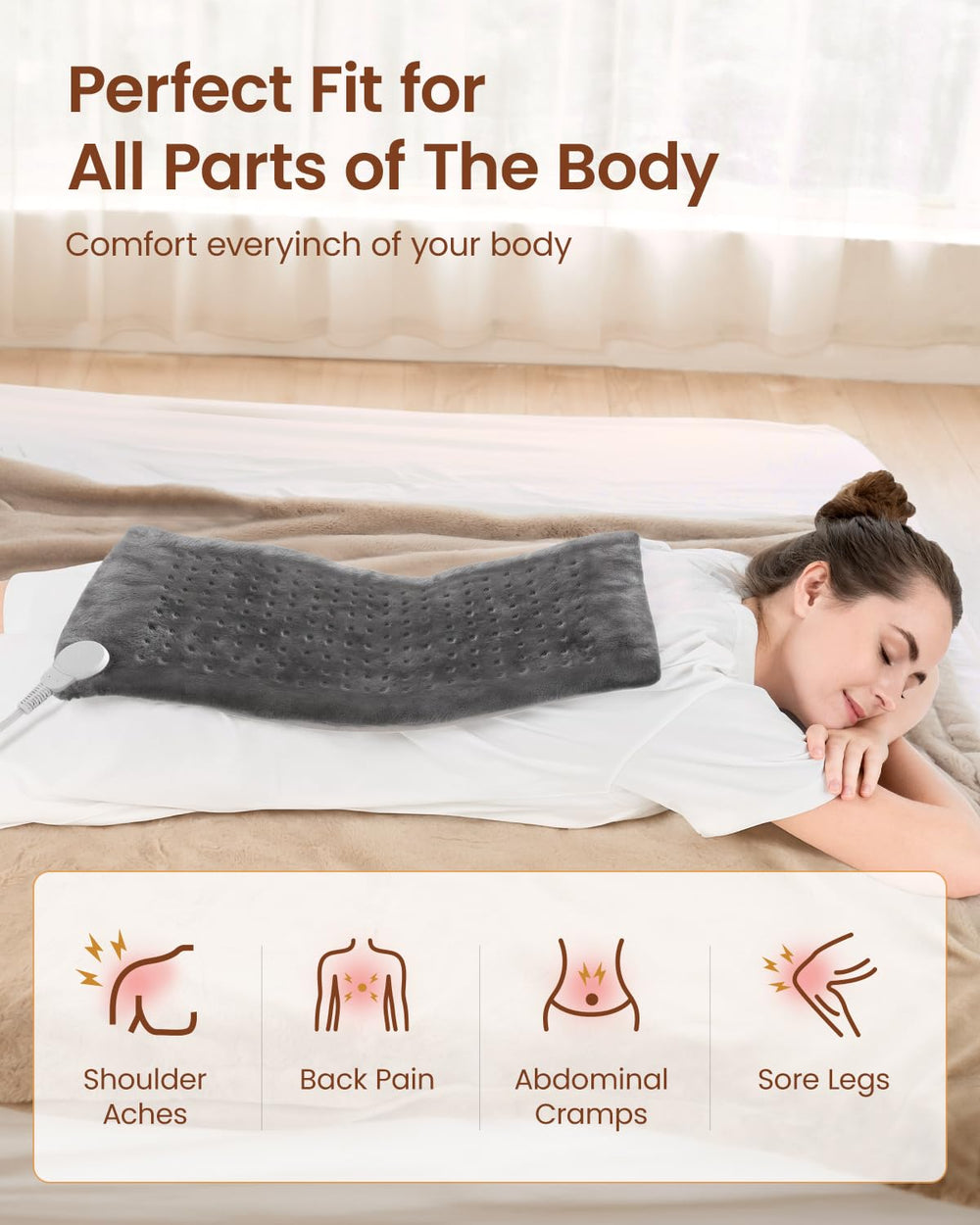 RENPHO heating pad is machine washable for easy cleanups.