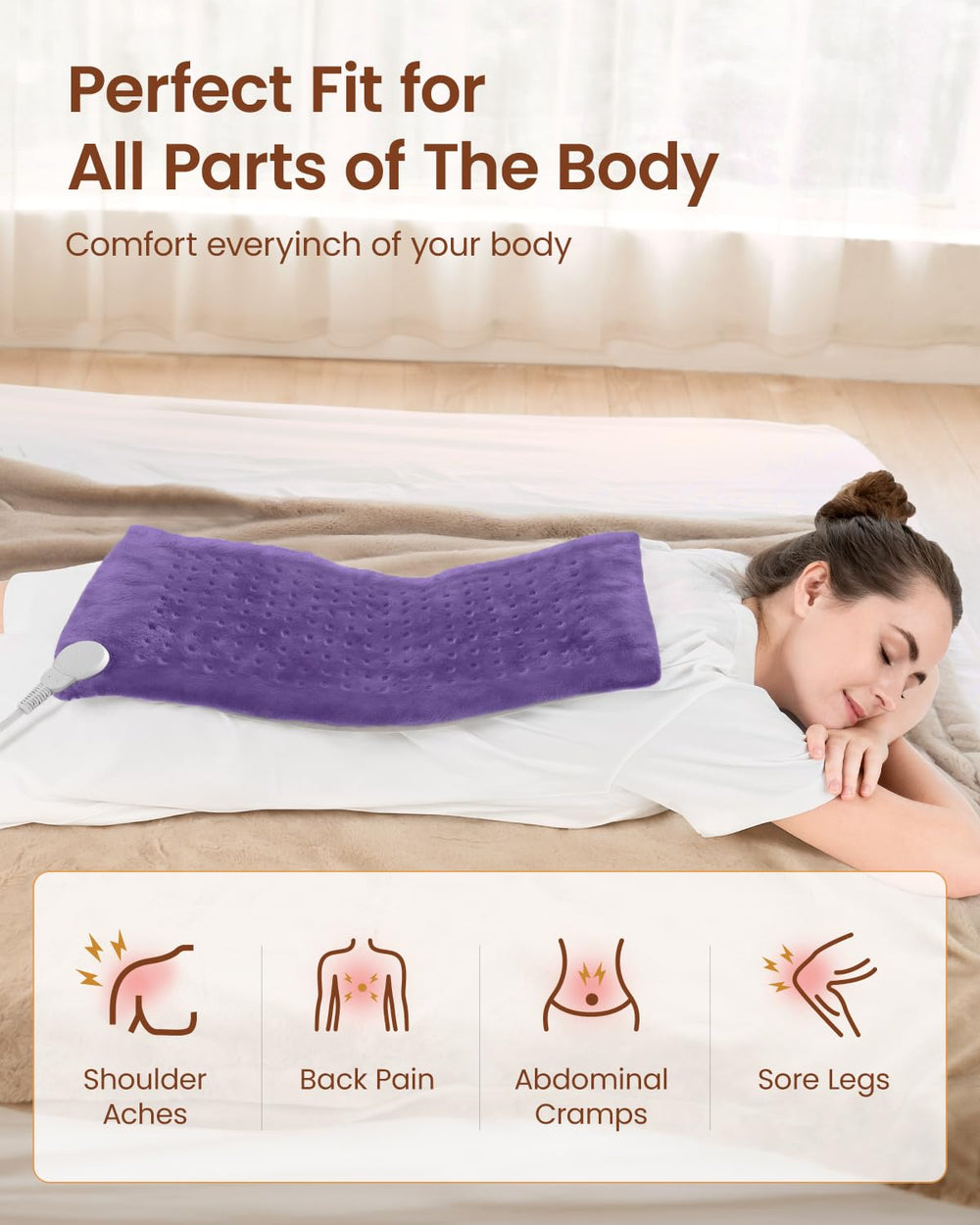 RENPHO large 12x24 inch pad covers large areas for whole-body warmth.