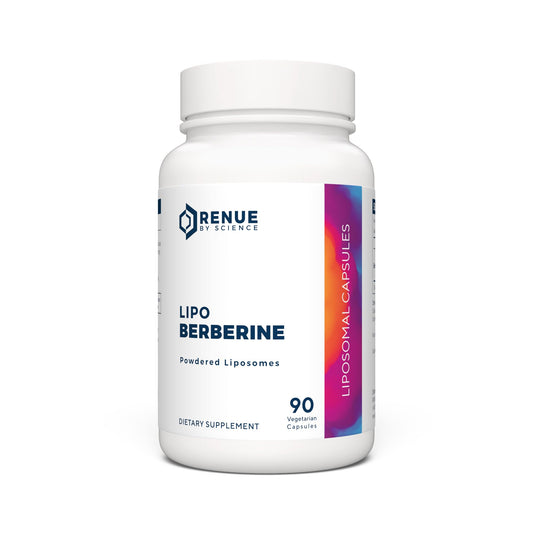 Renue By Science Berberine capsules close-up highlighting bioavailable formula.