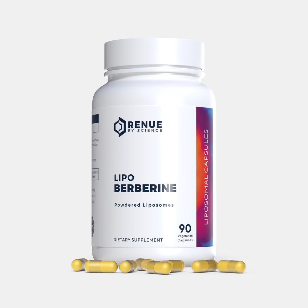 Renue By Science Berberine packaging display highlighting allergen-free formula.