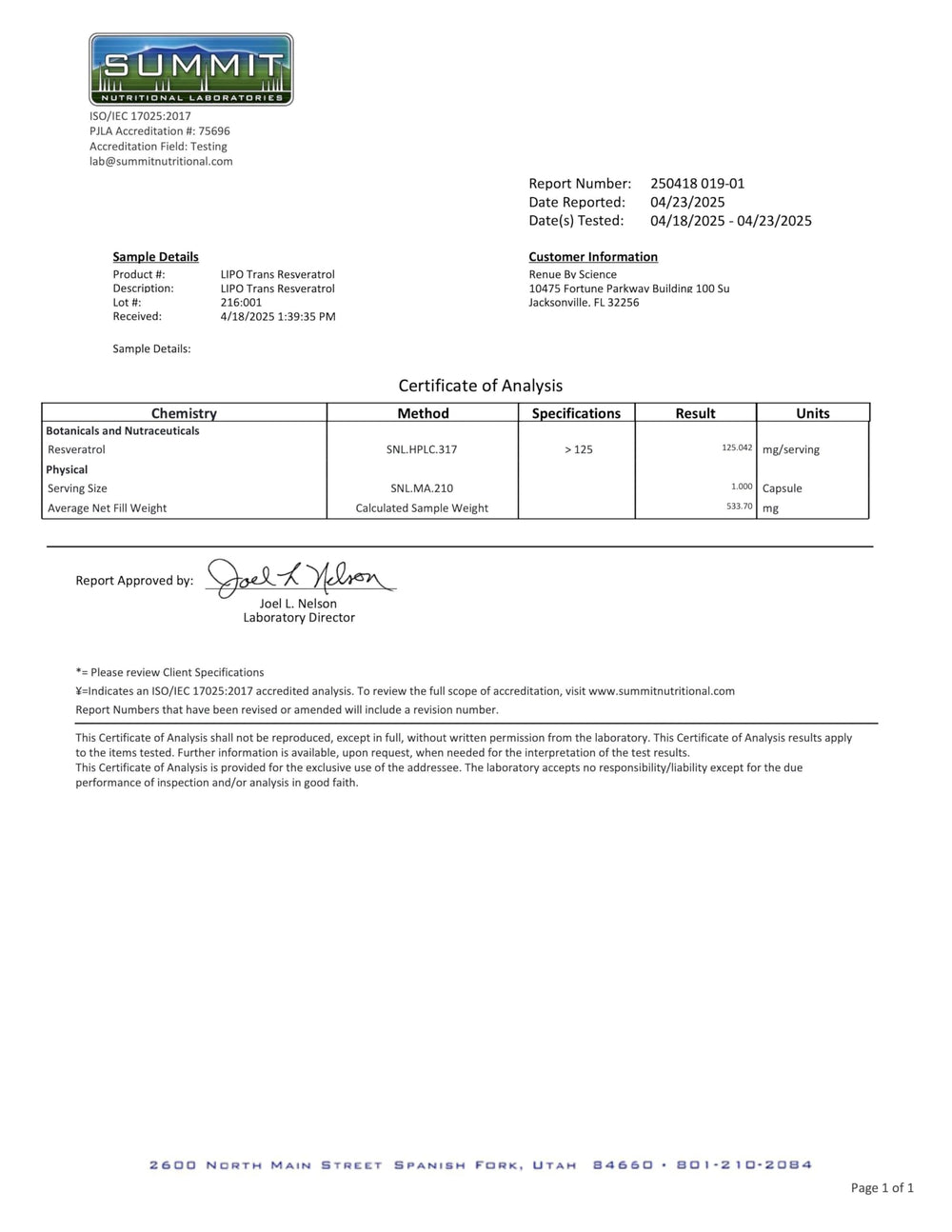 Renue By Science GMP and FDA-registered facility signage signaling quality manufacturing.