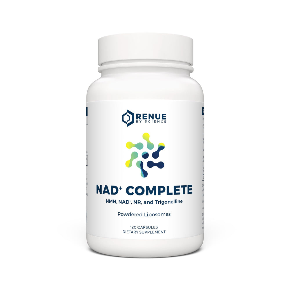 Renue By Science LIPO NAD Complete bottle front showing 120 capsules for daily wellness support.