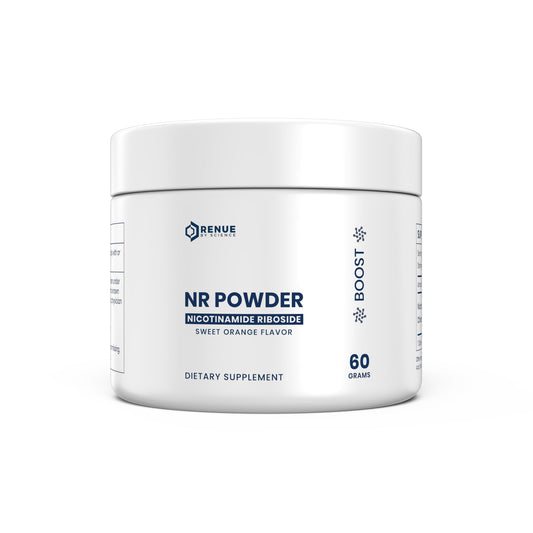 Renue By Science Nicotinamide Riboside powder tub with citrus burst flavor may support cellular energy.
