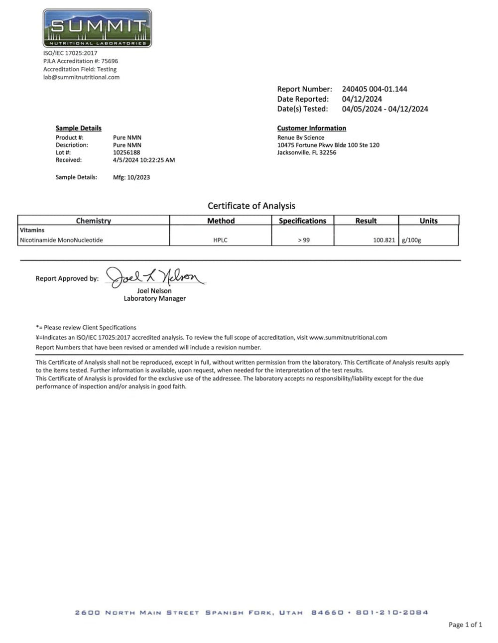 Renue By Science NMN powder made in the USA with GMP and third-party testing.
