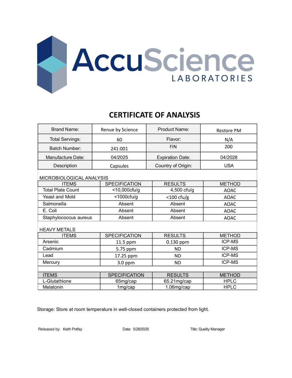 Renue By Science Restore PM manufacturing facility image emphasizing GMP standards and rigorous purity.