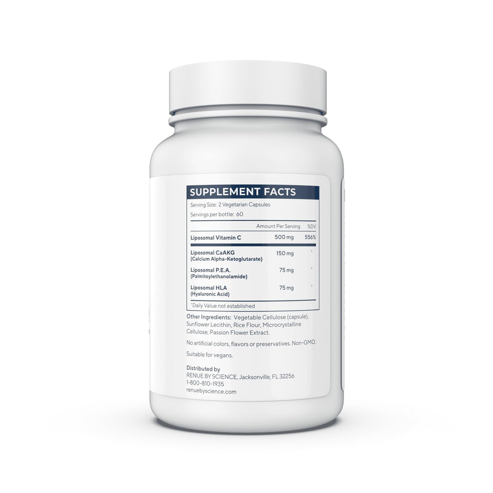Renue By Science Shield capsules close-up with liposomal coating.