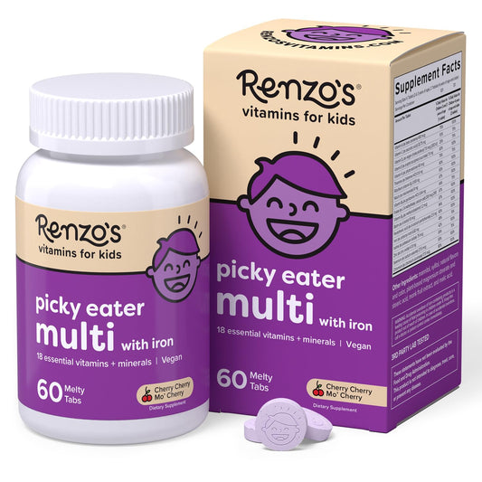 Renzo's Picky Eater cherry melty tabs dissolving in mouth for easy nutrition