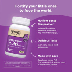 Renzo's melting tabs melt in the mouth for mess-free vitamin intake.