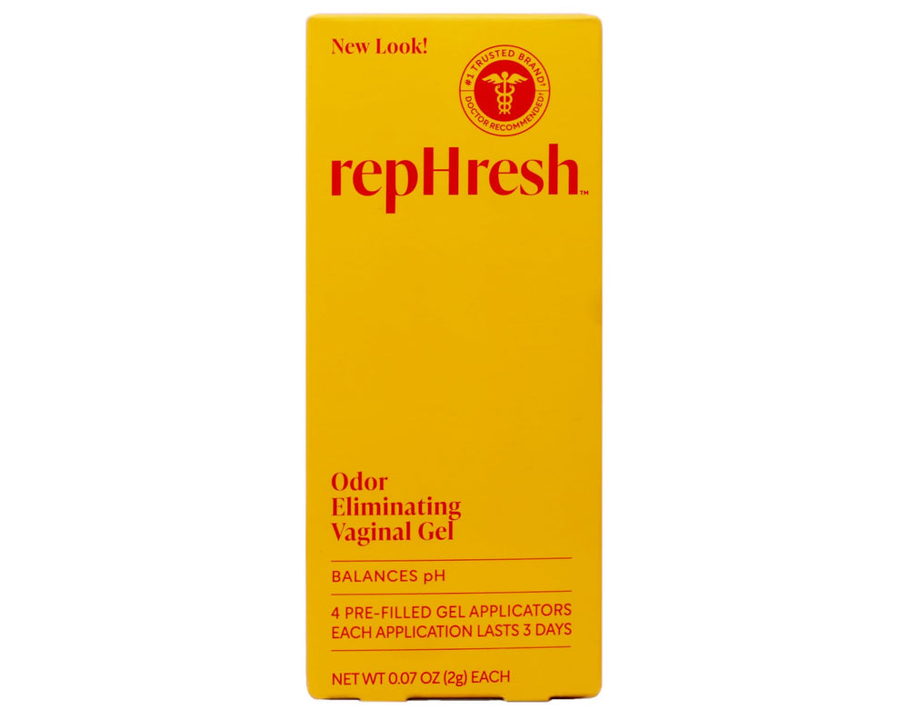 Rephresh vaginal gel tube front view, compact for discreet daily use.