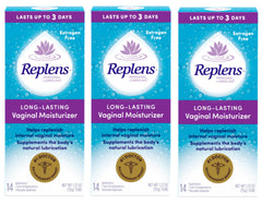 Replens bottle close-up showing long-lasting moisture for daily comfort