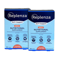 Replenza Daily GLP-1 supplement bottle for daily energy support.