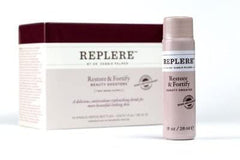 Replere Restore Fortify beauty shooter bottle showing premium packaging for on-the-go wellness.