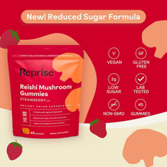 Reprise Reishi gummies label full-spectrum highlights natural sourcing and no artificial additives.