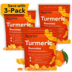 Reprise Turmeric Gummies bottle with mandarin orange flavor for daily wellness.