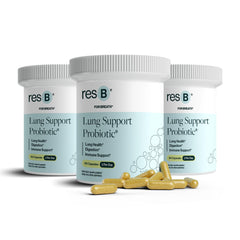 ResBiotic resB lung support bottle front highlighting probiotic blend for lung and gut balance