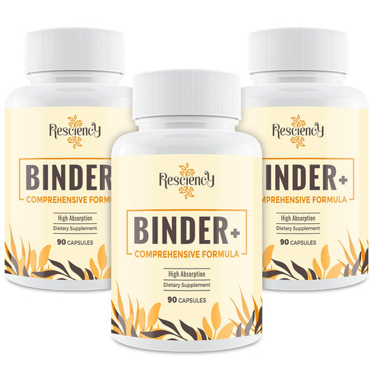 Resciency Detox Binder bottle closeup showcases capsules for everyday wellness.