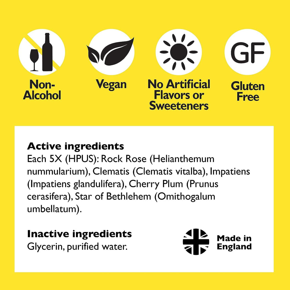 RESCUE sleep dropper close-up label emphasizes plant-based active ingredients.