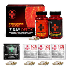 Rescue Detox 7 Day Thermogenic bottle and capsules ready for daily routine, full-body detox potential