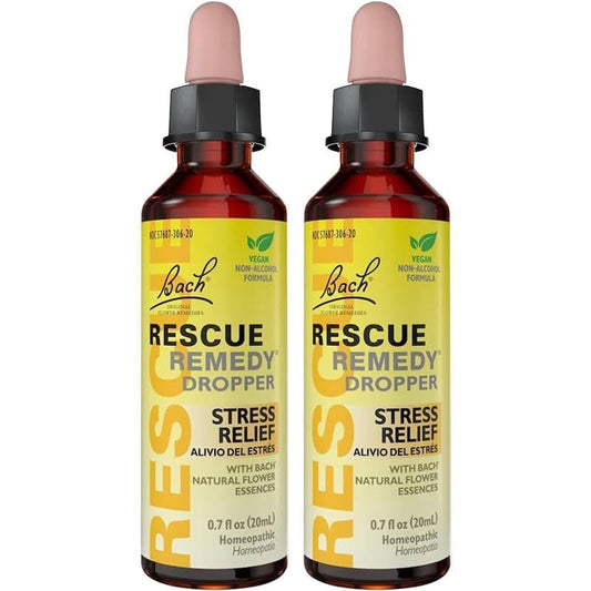 RESCUE Remedy dropper bottle showing non-alcohol formula for on-the-go calm