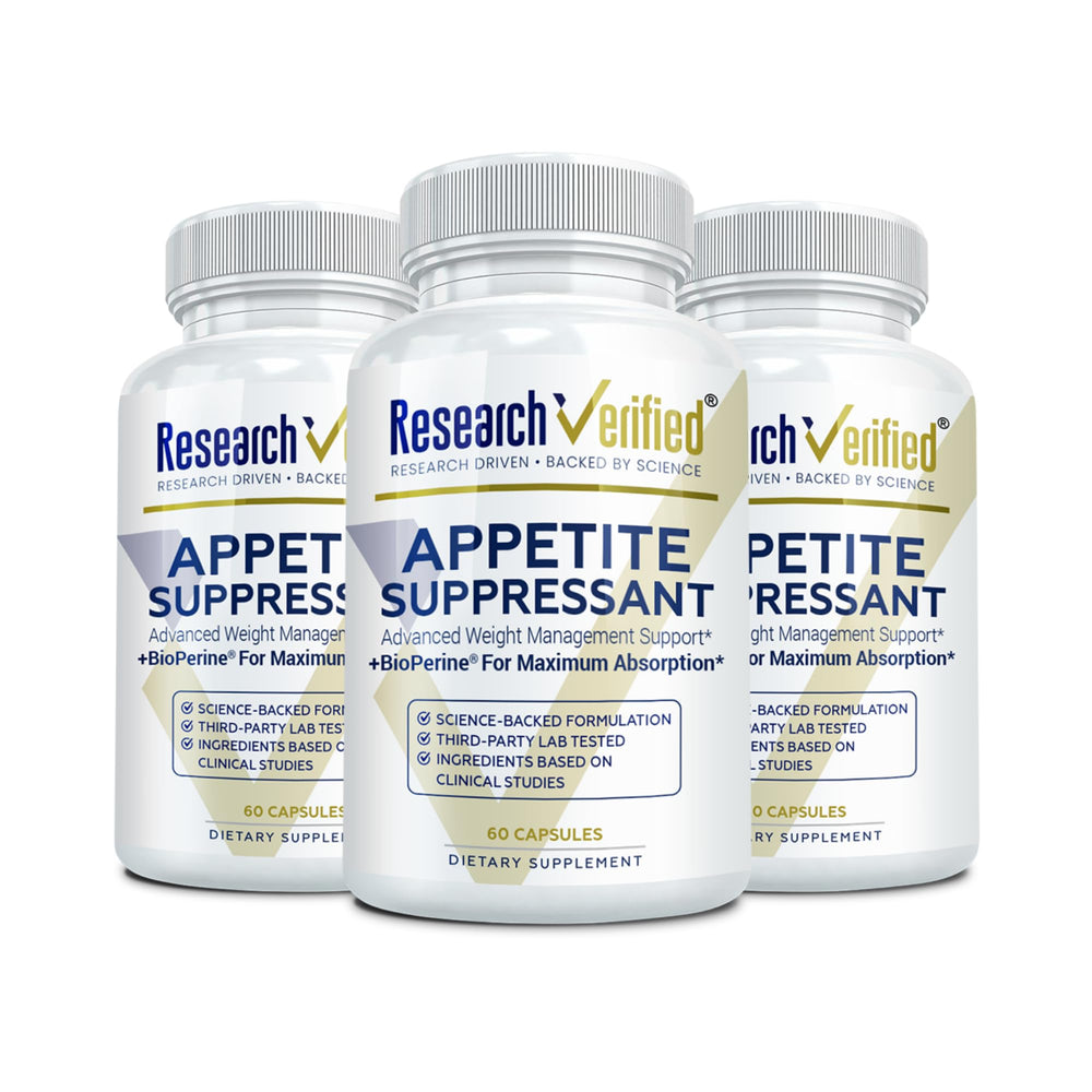Research Verified Appetite Suppressant bottle front supports curb cravings and daily routine.