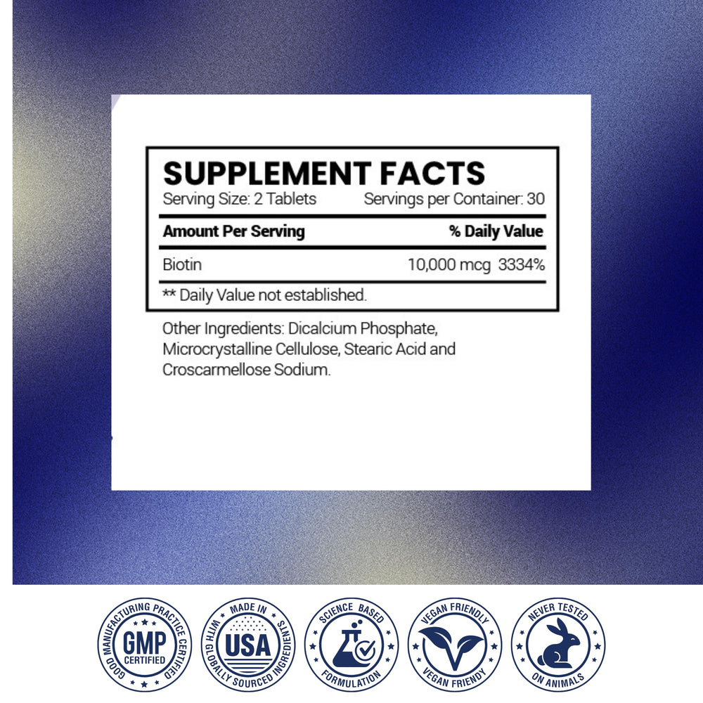Research Verified Biotin bottle packaging illustrates safe USA-made supplement choice.