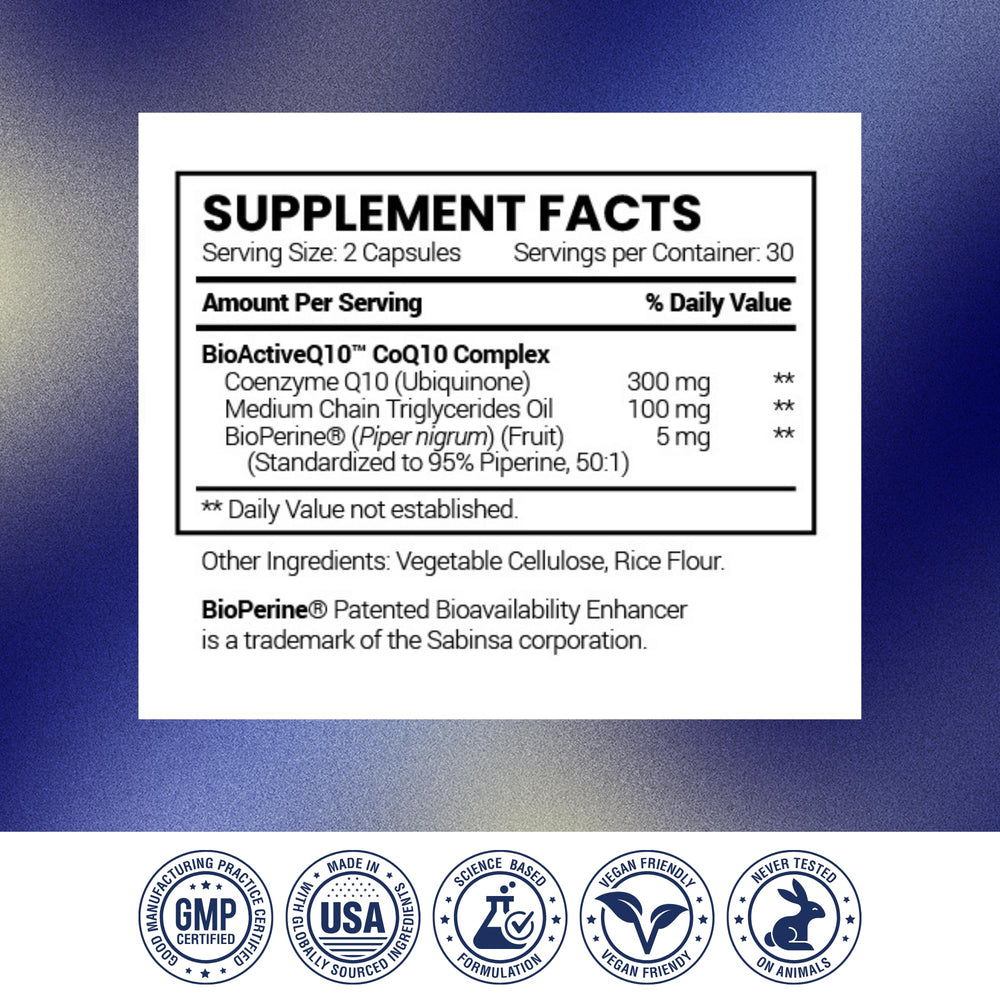 Research Verified CoQ10 bottle with glass of water suggests easy daily intake.