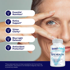 Daily-use scene with Research Verified Eye Health bottle on a desk