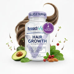 Research Verified Hair Growth Support bottle front view for daily hair health considerations.