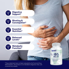 Research Verified IBS Relief BioPerine image highlights 95% piperine to support absorption.