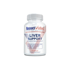 Research Verified Liver Support bottle front, vegan capsules for daily wellness