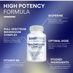 Research Verified Magnesium Complex label highlights four magnesium forms for absorption.