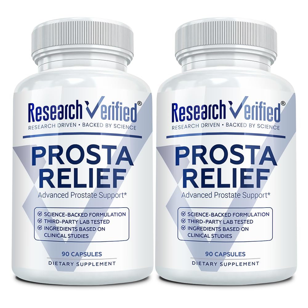 Research Verified Prosta Relief bottle cap closeup highlighting saw palmetto for urinary support.
