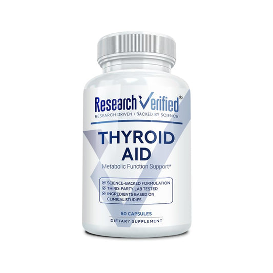Research Verified Thyroid Aid bottle front for daily support.