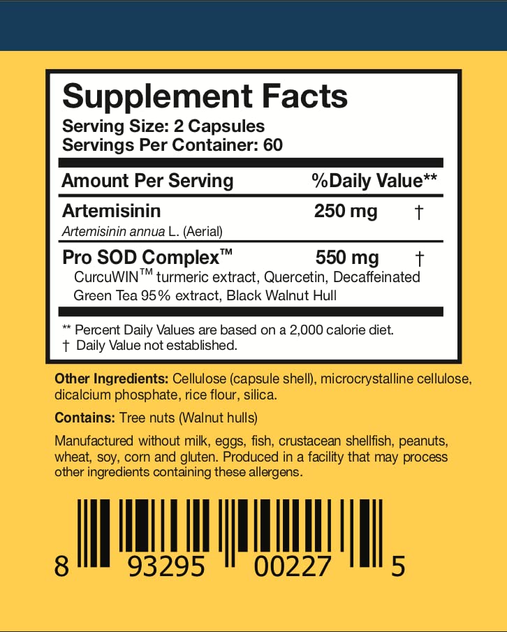 Researched Nutritionals Artemisinin SOD green tea extract bottle signals antioxidant support.
