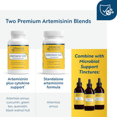 Researched Nutritionals Artemisinin SOD packaging layout emphasizes premium vegan and allergen-free claims.