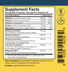 Researched Nutritionals ATP-360 closeup label highlighting mitochondrial support ingredients.