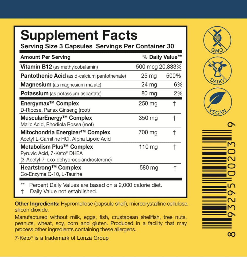 Researched Nutritionals Multi-Plex closeup label highlighting adrenal and vitamin blend.