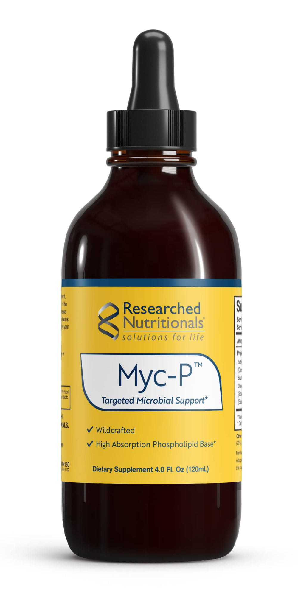 Researched Nutritionals Myc-P bottle ready for daily microbial balance support.