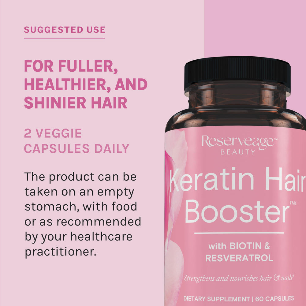 Gluten-free and dairy-free mark on Reserveage Beauty Keratin Hair Booster packaging