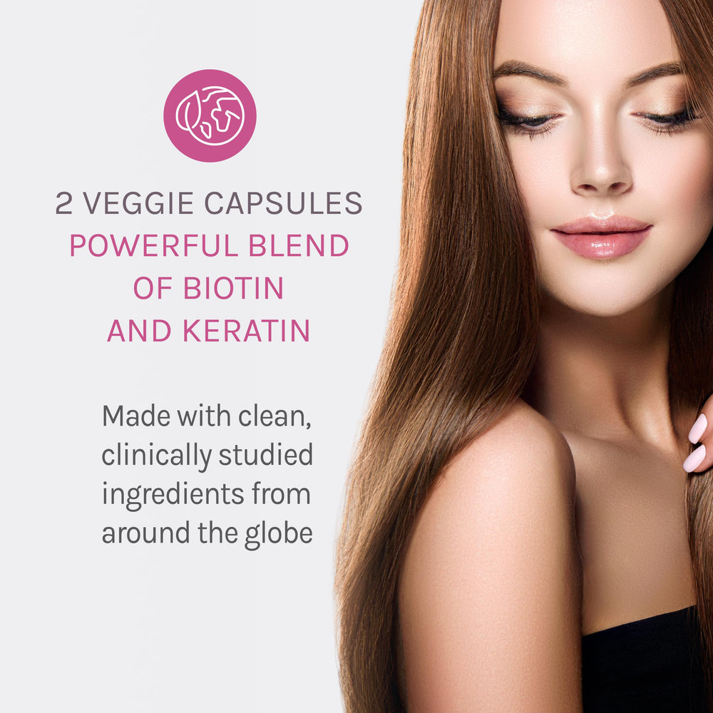 Open bottle of Reserveage Keratin Hair Booster with capsules for convenient daily use.