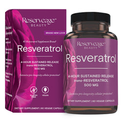 Reserveage Nutrition Resveratrol 500 mg bottle front for daily antioxidant support.