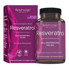 Reserveage Beauty Resveratrol bottle front view highlighting antioxidant support
