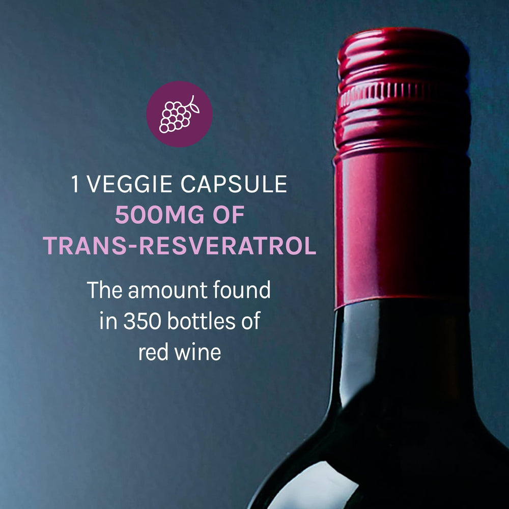 Reserveage Resveratrol label close-up shows gluten-free and dairy-free formulation.