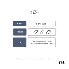 Reset Wellness M3+ pour shot hints at easy daily dosage for sleep-ready evenings.