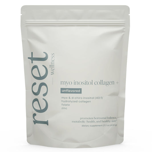 Reset Wellness MYO INOSITOL Collagen+ 600g bottle, daily wellness support in a premium blend
